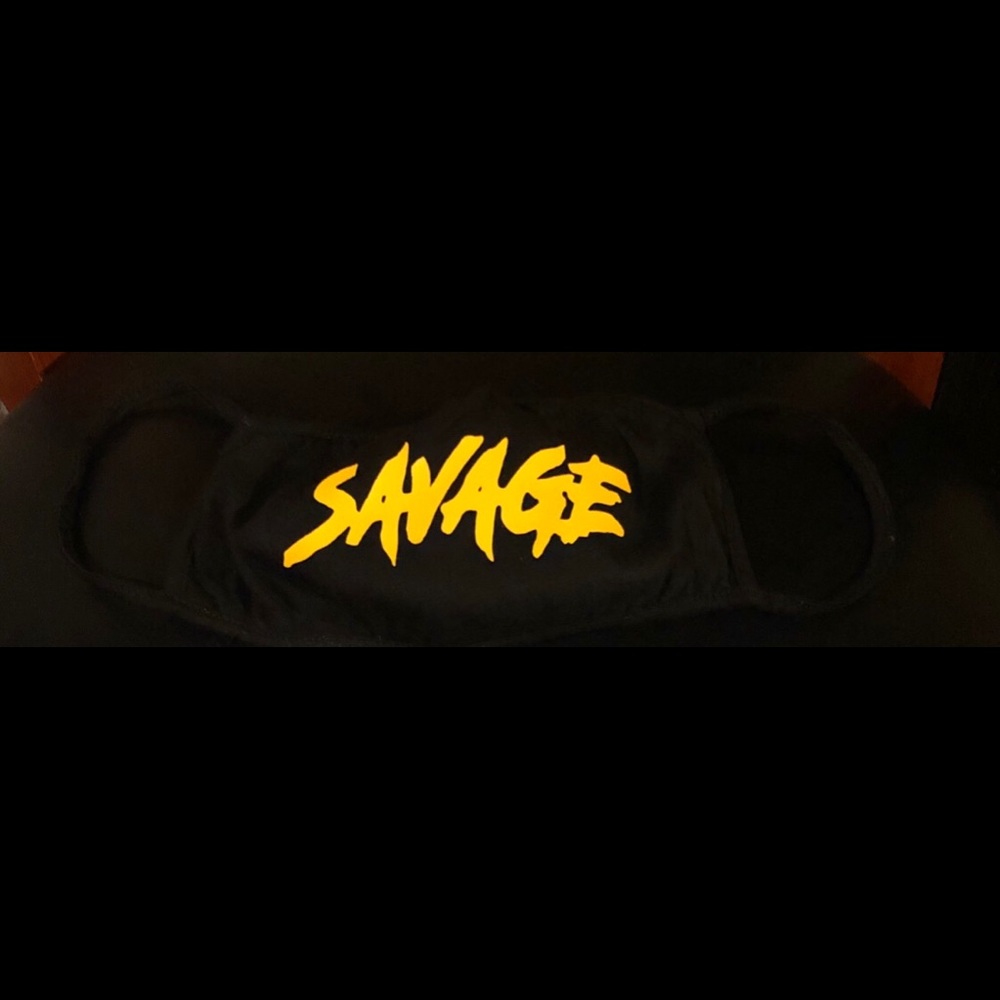 Face Mask Savage Yellow Letters